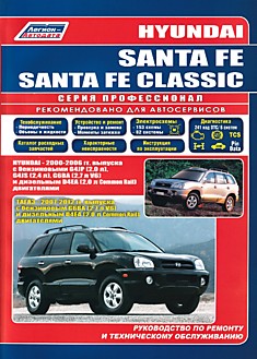 Книга Hyundai Santa Fe 2000-2006 г.в. с бензиновыми G4JP (2,0 л), G4JS (2,4 л), G6BA (2,7 л) и дизельным D4EA (2,0 л) двигателями. Hyundai Santa Fe Classic производства ТагАЗ 2007-2012 г.в. с бензиновым G6BA (2,7 л) и дизельным D4EA (2,0 л) двигателями